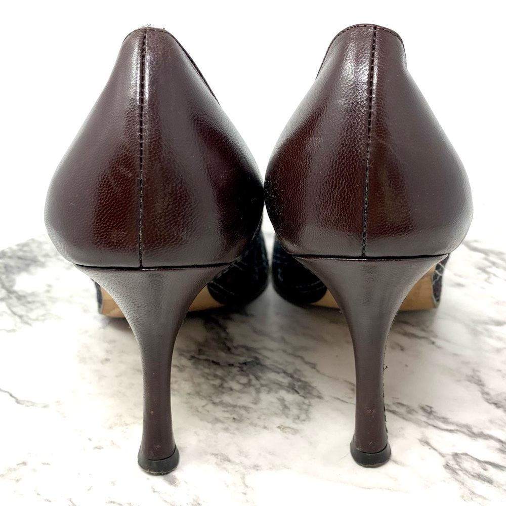 Isabella Fiori Tweed Wool Plaid Dainty Bow Pumps 10 Academia Retro Classic Fall - Picture 5 of 13